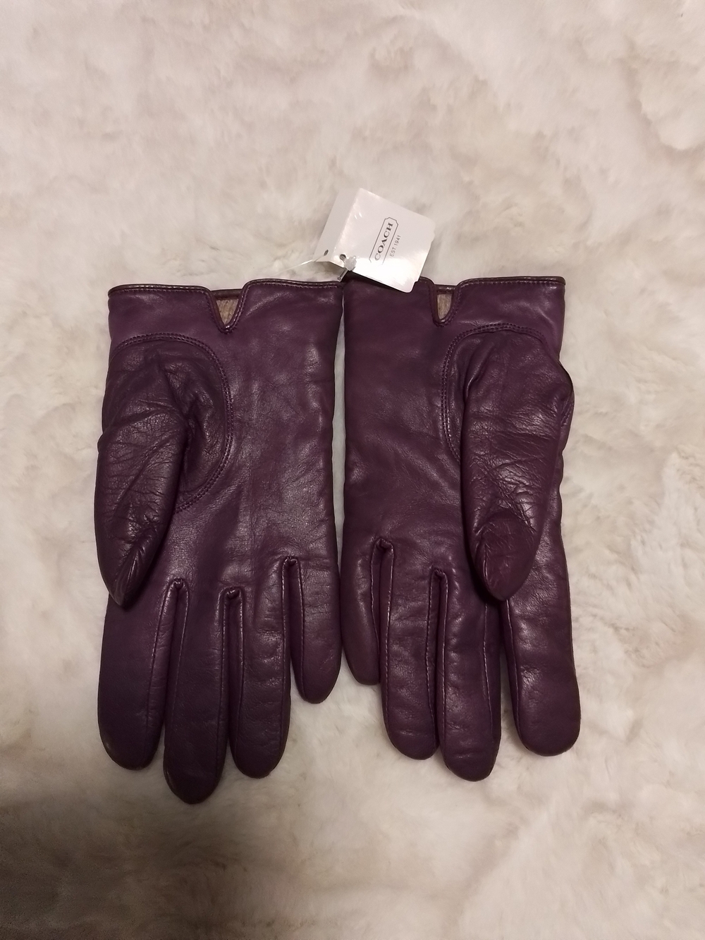 Coach Women's Plum Leather Gloves